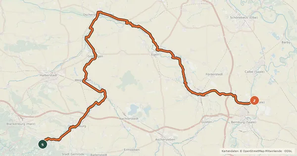 Kartenübersicht der Radroute Boderadweg