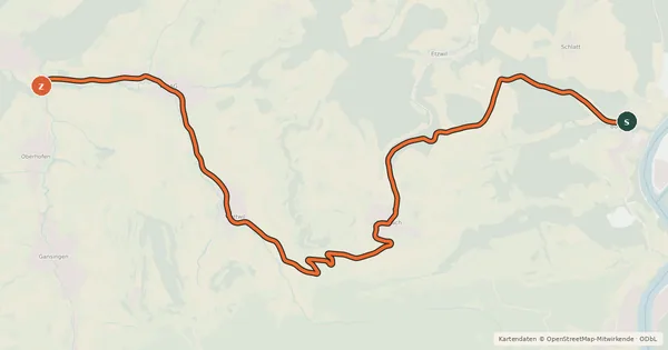 Kartenübersicht der Radroute Böttstein-Mettau