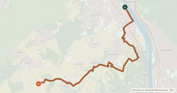 Kartenübersicht der Radroute Bonn (02) - Wachtberg (95)