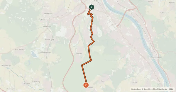 Kartenübersicht der Radroute Bonn (73) - Bonn (74)