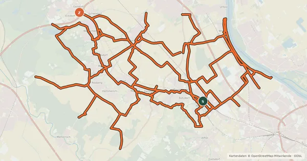 Kartenübersicht der Radroute Bornheim_lokale Fahrrradwegweisung-beschildertes