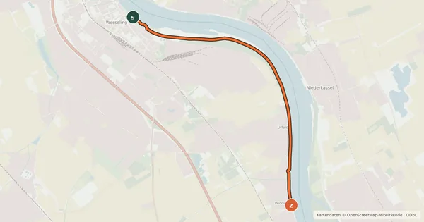 Kartenübersicht der Radroute Bornheim Widdig (12) - Wesseling Rheinpark (21)