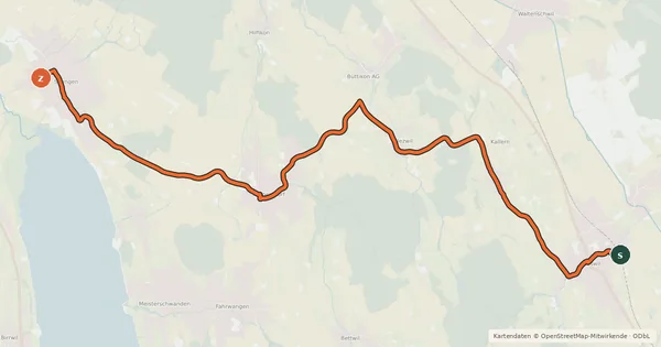 Kartenübersicht der Radroute Boswil-Seengen