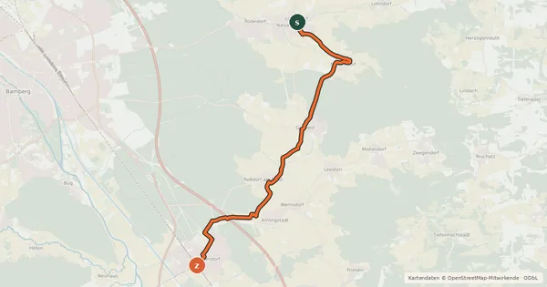 Kartenübersicht der Radroute Brauereien- und Bierkellertour Variante Litzendorf - Geisfeld - Strullendorf