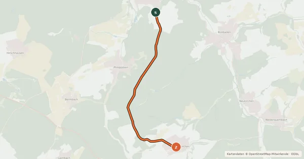 Kartenübersicht der Radroute Braunfels - Altenkirchen