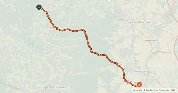 Kartenübersicht der Radroute Bregtalradweg