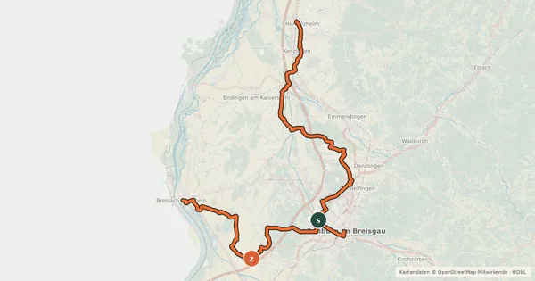 Kartenübersicht der Radroute Breisgau-Radwanderweg