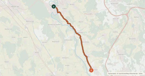 Kartenübersicht der Radroute Bremgarten - Ottenbach