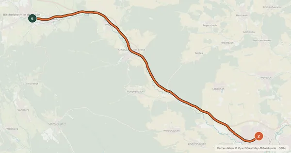 Kartenübersicht der Radroute Brendtal-Radweg