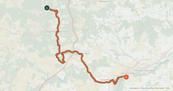 Kartenübersicht der Radroute BrenzTour