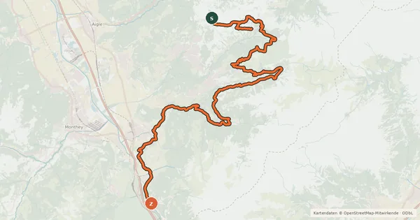 Kartenübersicht der Radroute Bretaye - Les Chaux - Solalex - Lavey