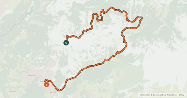 Kartenübersicht der Radroute Bretaye - Villars