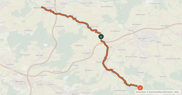 Kartenübersicht der Radroute Brettachtalradweg