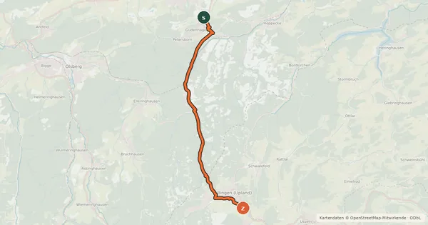 Kartenübersicht der Radroute Brilon-Camping/Ferienpark - Willingen (Upland)