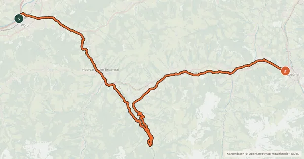 Kartenübersicht der Radroute Brixental