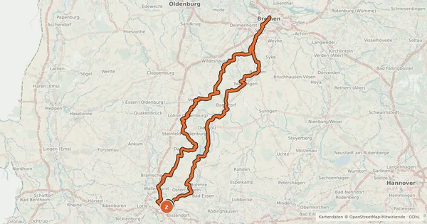 Kartenübersicht der Radroute Brückenradweg Westroute
