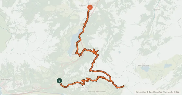 Kartenübersicht der Radroute Brünig - Käserstatt - Gibel - Lungern - Giswil