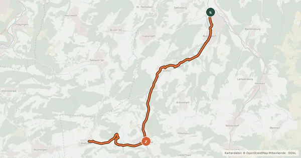 Kartenübersicht der Radroute Bubendorf-Reigoldswil-Bretzwil