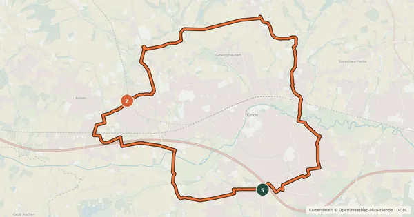 Kartenübersicht der Radroute Bünde Ring 2