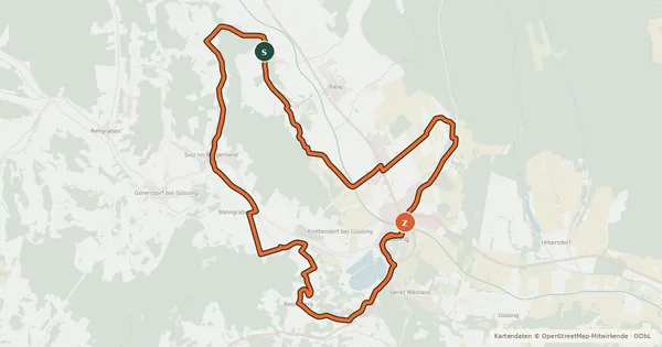 Kartenübersicht der Radroute Burg-Güssing-Radweg
