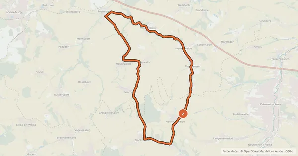Kartenübersicht der Radroute Burg Porstenstein