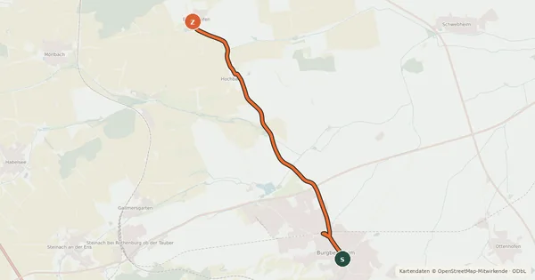 Kartenübersicht der Radroute Burgbernheim - Bergtshofen