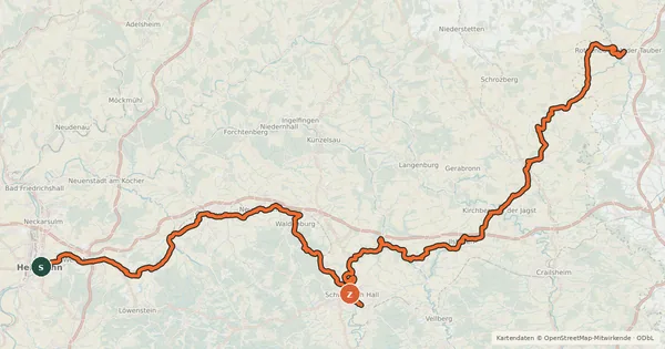 Kartenübersicht der Radroute Burgenstraße Abschnitt 2