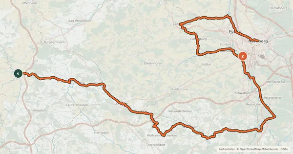 Kartenübersicht der Radroute Burgenstraße Abschnitt 3