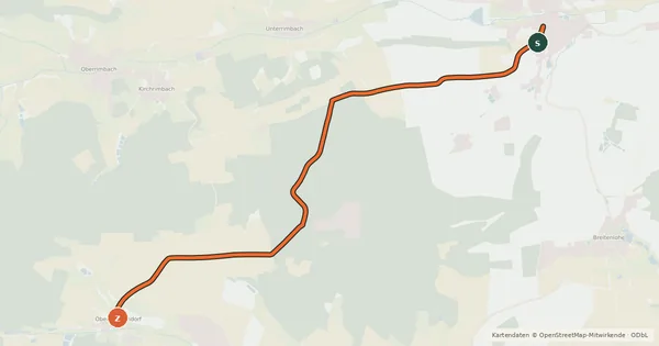 Kartenübersicht der Radroute Burghaslach - Obertaschendorf