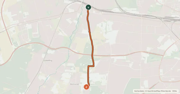 Kartenübersicht der Radroute Campus Martinsried - Pasing