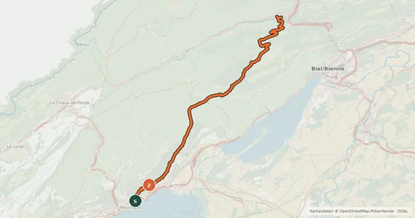 Kartenübersicht der Radroute Chasseral–Weissenstein Bike - Etappe 1