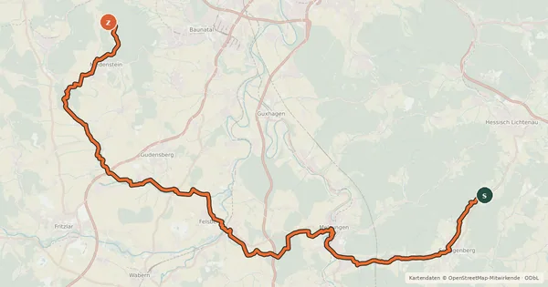 Kartenübersicht der Radroute Chattengau-Fulda-Weg