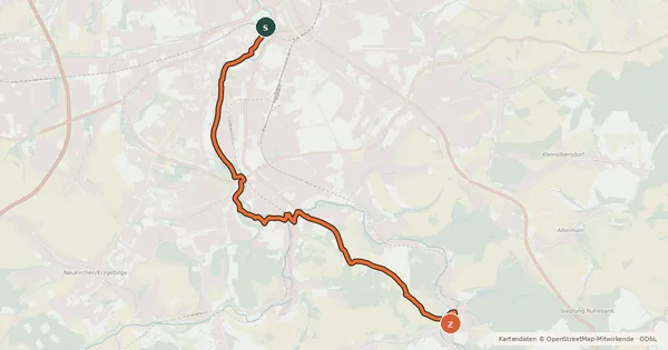Kartenübersicht der Radroute Chemnitz - Radroute Bayreuth/Zittau