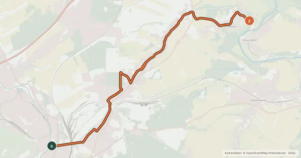 Kartenübersicht der Radroute Chemnitz–Zschopautal-Radweg