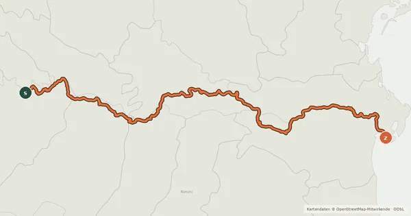 Kartenübersicht der Radroute Ciclovia del Po