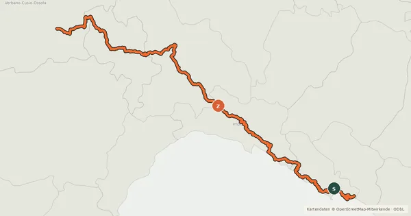 Kartenübersicht der Radroute Ciclovia Francigena - variante Moncenisio