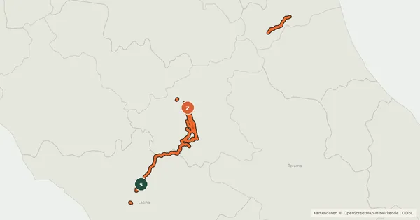 Kartenübersicht der Radroute Ciclovia Salaria
