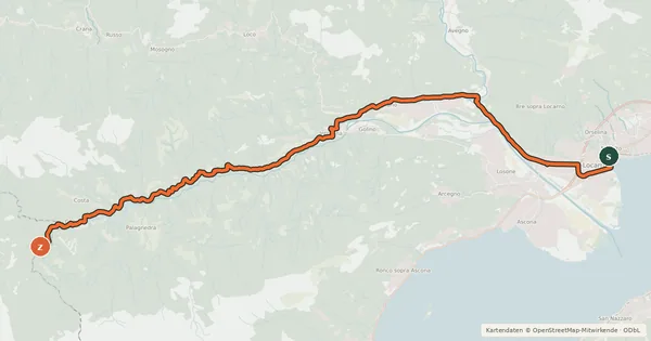 Kartenübersicht der Radroute Ciclovia Svizzera mare
