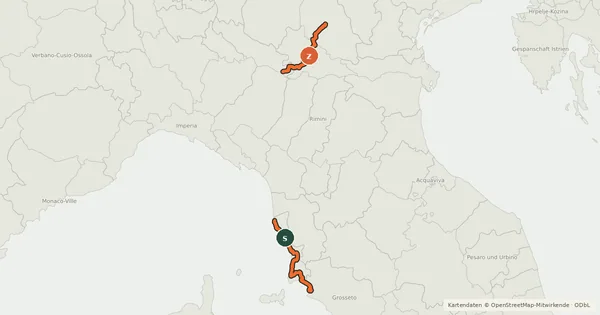 Kartenübersicht der Radroute Ciclovia TiBre dolce