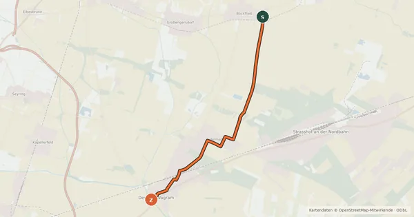 Kartenübersicht der Radroute City-Route Deutsch-Wagram - Bockfließ