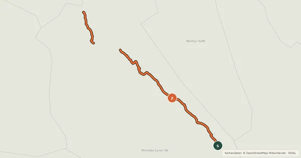 Kartenübersicht der Radroute Cynon Trail