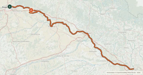 Kartenübersicht der Radroute D-Route 6 - Donauroute [Regensburg - Passau]
