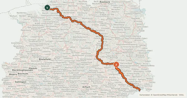 Kartenübersicht der Radroute [D10] Elberadweg linkselbisch [Abschnitt A]