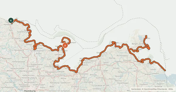 Kartenübersicht der Radroute D2 Ostseeküsten-Radweg - Abschnitt SH-Nordost