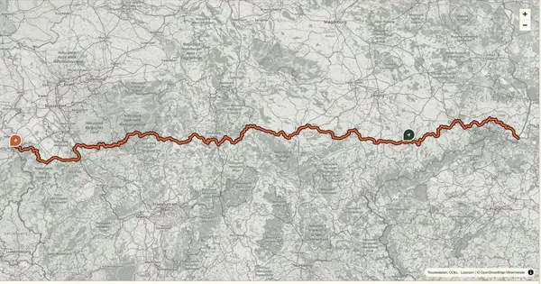 Kartenübersicht der Mittelland-Route D4 von Freiberg bis Bad Laasphe
