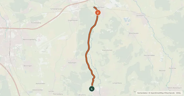 Kartenübersicht der Radroute DB-Günztal-Radweg