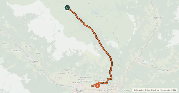 Kartenübersicht der Radroute Debanttal - Lienzer Hütte