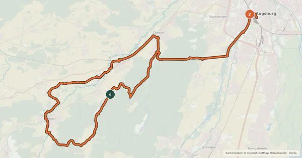 Kartenübersicht der Radroute Der Schwäbische Mozartwinkel