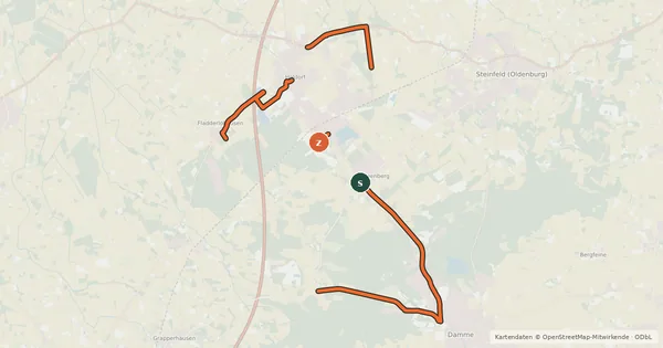 Kartenübersicht der Radroute Dersa-Route