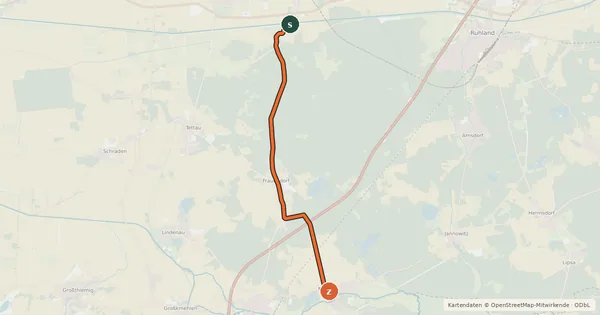 Kartenübersicht der Radroute Die Ruhlander Heide-Tour - Kroppen - Bärhaus